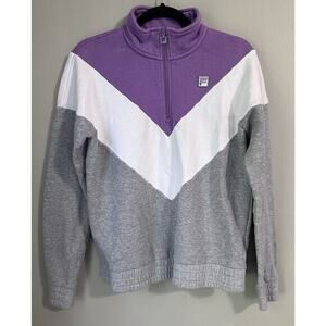 Fila 1/4‎ Zip Sweatshirt Pullover Medium Sleeve Logo Black Gray White Purple